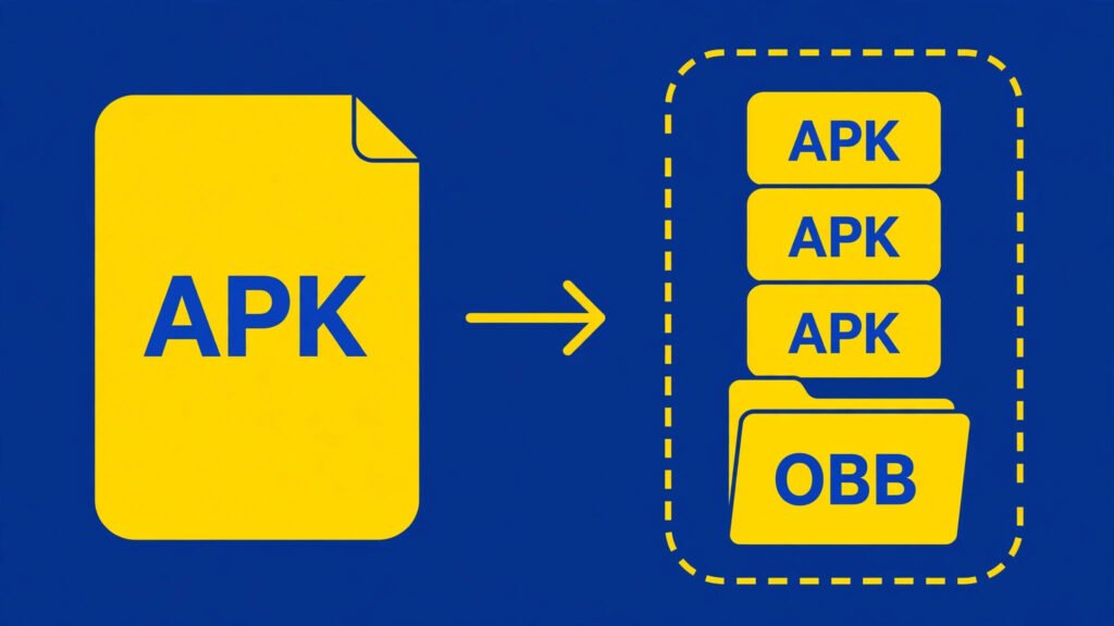 Single APK file compared with split APK bundle and OBB data on Android