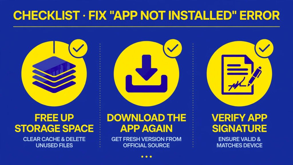Checklist to fix app not installed error on Samsung Galaxy storage download signature