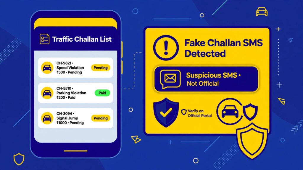 Check challan in mParivahan app and avoid fake challan SMS fraud