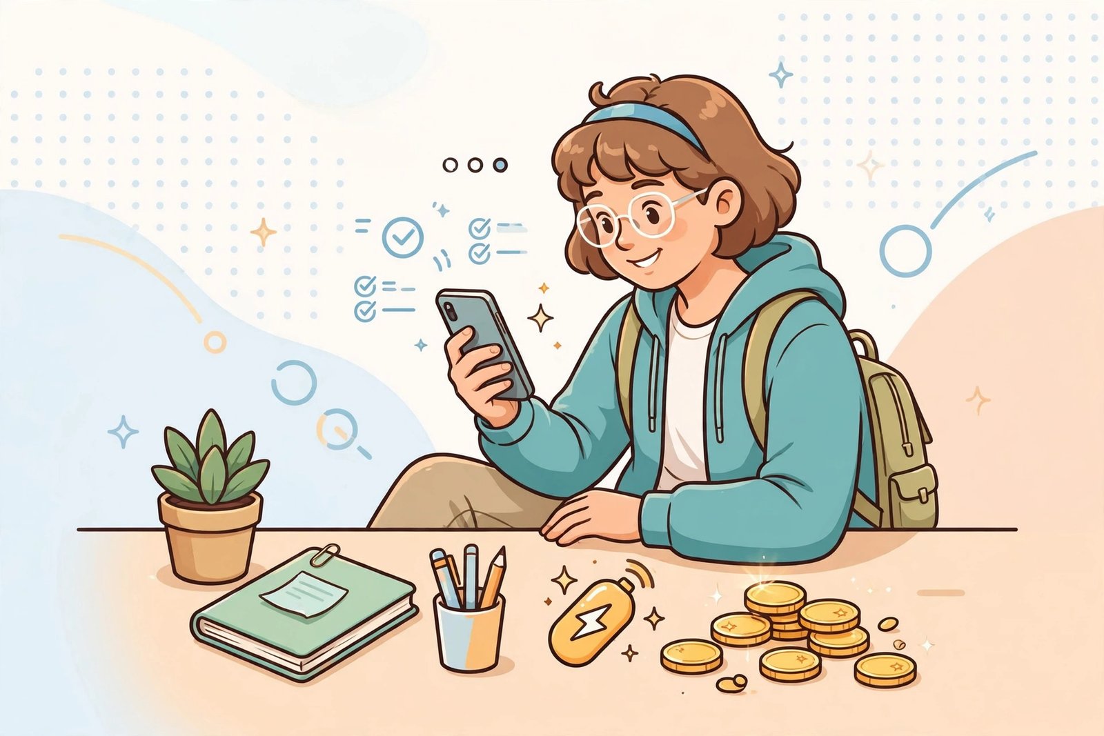 Student earning small recharge rewards with survey apps in India