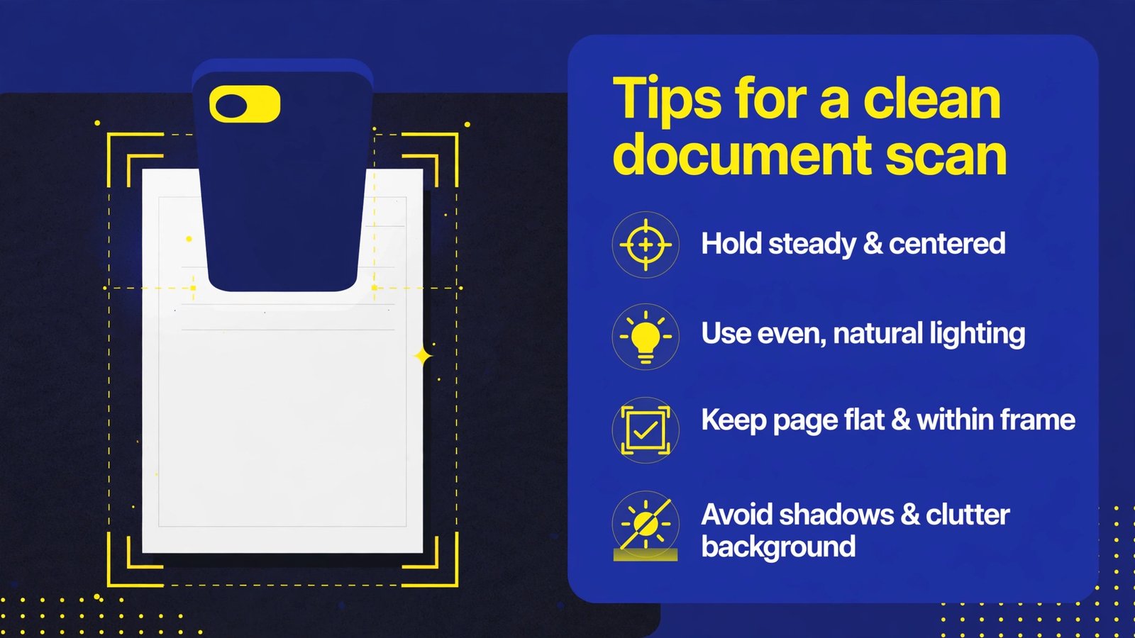 Tips for a clean document scan with smartphone lighting and angle